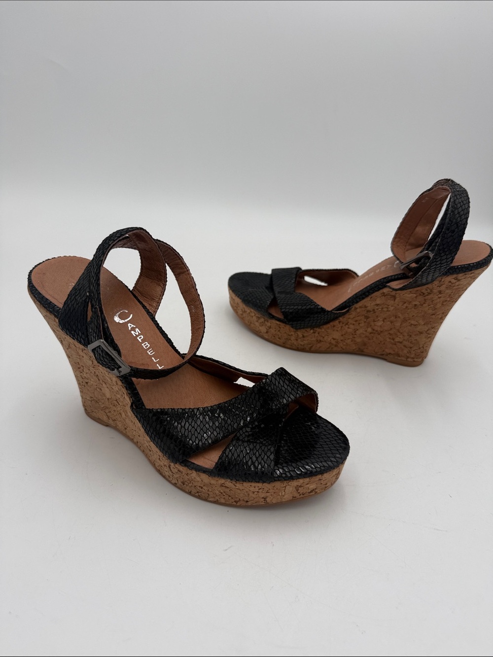 Jeffrey Campbell Black Textured Cork Wedge Sandals women 8 casual office retro